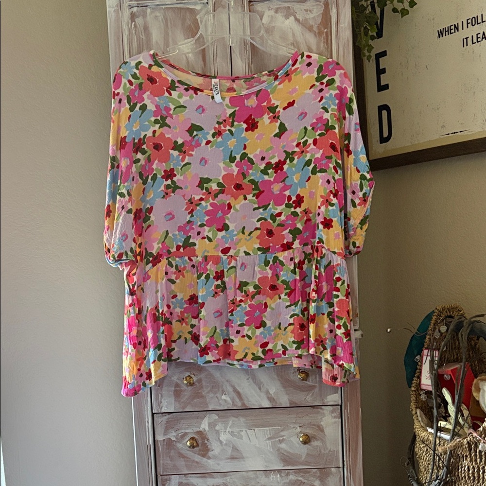 Vibrant Floral Blouse with Multicolor Design